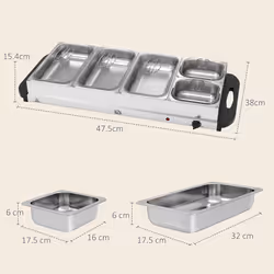 HOMCOM Electric Food Warmer 5 Tray, 9.2L Buffet Server with Lids, Silver