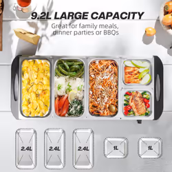 HOMCOM Electric Food Warmer 5 Tray, 9.2L Buffet Server with Lids, Silver