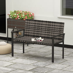 Outsunny Rattan Garden Bench Loveseat with Quick-Drying Padding - Grey