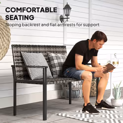 Outsunny Rattan Garden Bench Loveseat with Quick-Drying Padding - Grey