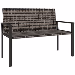 Outsunny Rattan Garden Bench Loveseat with Quick-Drying Padding - Grey