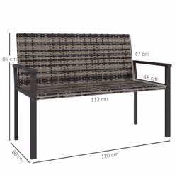 Outsunny Rattan Garden Bench Loveseat with Quick-Drying Padding - Grey - Additional view 4