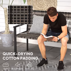 Outsunny Rattan Garden Bench Loveseat with Quick-Drying Padding - Grey - Additional view 6