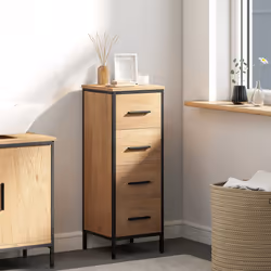 HOMCOM Narrow Bathroom Storage Cabinet with 4 Drawers for Small Spaces, Oak