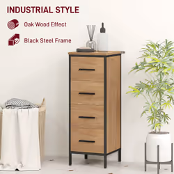 HOMCOM Narrow Bathroom Storage Cabinet with 4 Drawers for Small Spaces, Oak - Additional view 4
