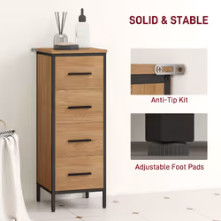 HOMCOM Narrow Bathroom Storage Cabinet with 4 Drawers for Small Spaces, Oak - Additional view 5
