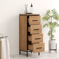 HOMCOM Narrow Bathroom Storage Cabinet with 4 Drawers for Small Spaces, Oak - Additional view 6