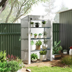 Outsunny 4 Tier Lean-to Mini Greenhouse with Reinforced PE Cover, Grey