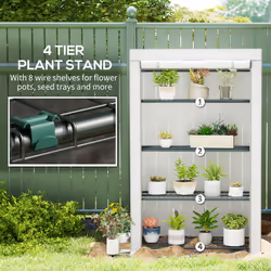 Outsunny 4 Tier Lean-to Mini Greenhouse with Reinforced PE Cover, Grey
