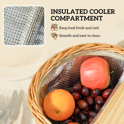 Outsunny Wicker Picnic Basket for 2 with Pine Wood Lid, Light Brown