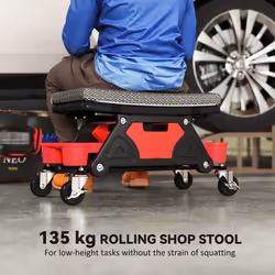 HOMCOM Rolling Mechanic Stool, 135kg Capacity Workshop Stool, Black