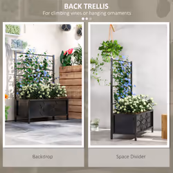 Outsunny Metal Raised Garden Bed Planter Box with Trellis, 90 x 40 x 120 cm