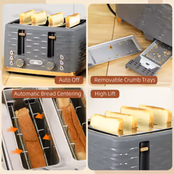 HOMCOM Toaster with 4 Slot, 7 Browning Levels, 1600W, Grey Ripple - Additional view 5