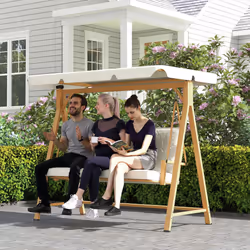 Outsunny 3 Seater Garden Swing Seat with Adjustable Canopy and Cushion Beige
