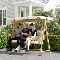 Outsunny 3 Seater Garden Swing Seat with Adjustable Canopy and Cushion Beige
