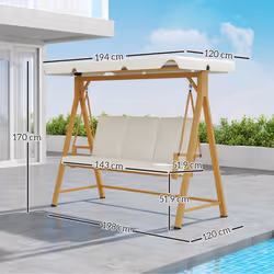 Outsunny 3 Seater Garden Swing Seat with Adjustable Canopy and Cushion Beige