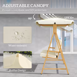 Outsunny 3 Seater Garden Swing Seat with Adjustable Canopy and Cushion Beige