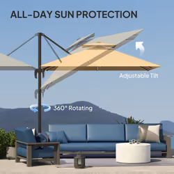 Outsunny 2.5m Cantilever Parasol, Garden Parasol with Lights, Khaki