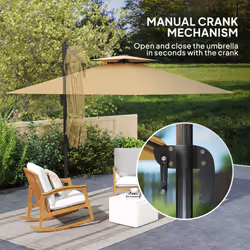 Outsunny 2.5m Cantilever Parasol, Garden Parasol with Lights, Khaki - Additional view 4