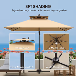Outsunny 2.5m Cantilever Parasol, Garden Parasol with Lights, Khaki - Additional view 5