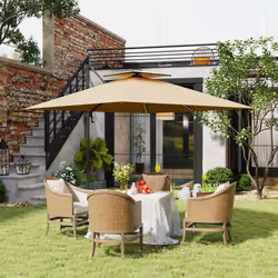 Outsunny 2.5m Cantilever Parasol, Garden Parasol with Lights, Khaki - Additional view 7