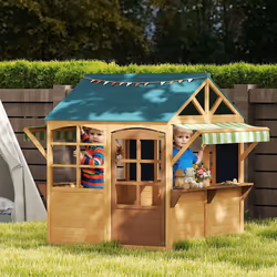AIYAPLAY Wooden Playhouse for Kids Outdoor, Foldable Wendy House, Brown