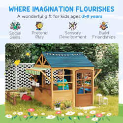 AIYAPLAY Wooden Playhouse for Kids Outdoor, Foldable Wendy House, Brown