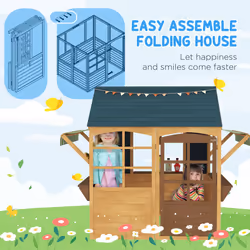 AIYAPLAY Wooden Playhouse for Kids Outdoor, Foldable Wendy House, Brown