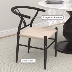 HOMCOM Weave Dining Chairs Set of 2 with Y-Shaped Backrest Hemp Seat Black - Additional view 4
