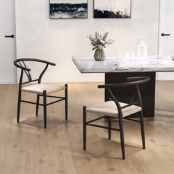 HOMCOM Weave Dining Chairs Set of 2 with Y-Shaped Backrest Hemp Seat Black - Additional view 5