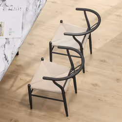 HOMCOM Weave Dining Chairs Set of 2 with Y-Shaped Backrest Hemp Seat Black - Additional view 7