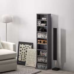 HOMCOM 260 CD Storage Unit 120 DVD Storage Tower with 9 Compartments Grey