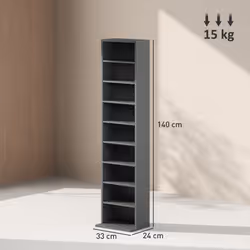HOMCOM 260 CD Storage Unit 120 DVD Storage Tower with 9 Compartments Grey