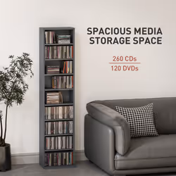 HOMCOM 260 CD Storage Unit 120 DVD Storage Tower with 9 Compartments Grey