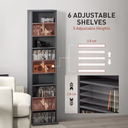 HOMCOM 260 CD Storage Unit 120 DVD Storage Tower with 9 Compartments Grey - Additional view 4
