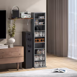 HOMCOM 260 CD Storage Unit 120 DVD Storage Tower with 9 Compartments Grey - Additional view 7