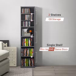 HOMCOM 260 CD Storage Unit 120 DVD Storage Tower with 9 Compartments Grey - Additional view 8