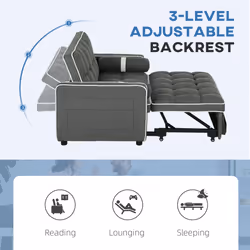 HOMCOM 2 Seater Pull Out Sofa Bed with Adjustable Backrest, Charcoal Grey