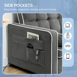 HOMCOM 2 Seater Pull Out Sofa Bed with Adjustable Backrest, Charcoal Grey - Additional view 4