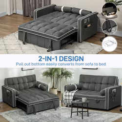 HOMCOM 2 Seater Pull Out Sofa Bed with Adjustable Backrest, Charcoal Grey - Additional view 6