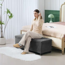 HOMCOM Storage Ottoman with Lid, 112cm Bench Chest Box - Grey