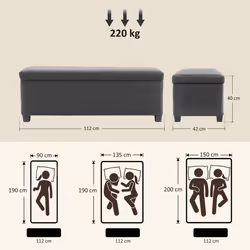 HOMCOM Storage Ottoman with Lid, 112cm Bench Chest Box - Grey