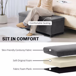 HOMCOM Storage Ottoman with Lid, 112cm Bench Chest Box - Grey