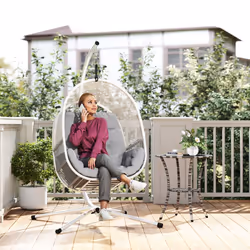 Outsunny Hanging Egg Chair with Stand, Cushions for Garden, Light Grey