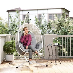 Outsunny Hanging Egg Chair with Stand, Cushions for Garden, Light Grey