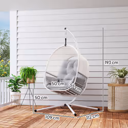 Outsunny Hanging Egg Chair with Stand, Cushions for Garden, Light Grey