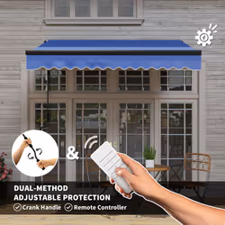 Outsunny 2.5 x 2m Electric Awning with LED Light and Remote Controller Blue
