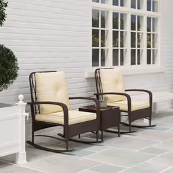 Outsunny Rattan Bistro Set Balcony Furniture with Rocking Chairs, Brown - Additional view 4