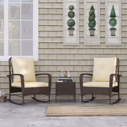 Outsunny Rattan Bistro Set Balcony Furniture with Rocking Chairs, Brown - Additional view 5