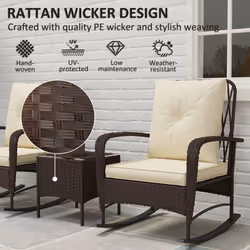 Outsunny Rattan Bistro Set Balcony Furniture with Rocking Chairs, Brown - Additional view 6